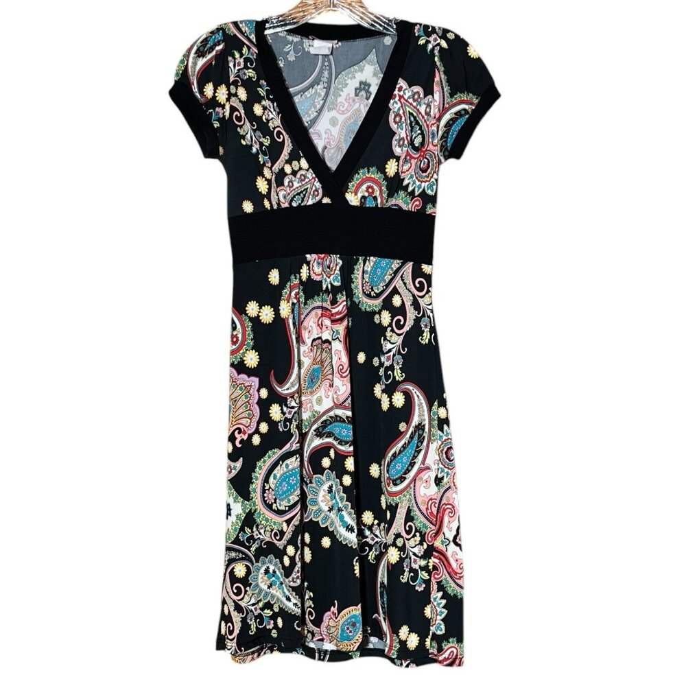 Vintage Lipstick Dress Womens S Paisley Y2K Stretch V Neck Babydoll Coquette